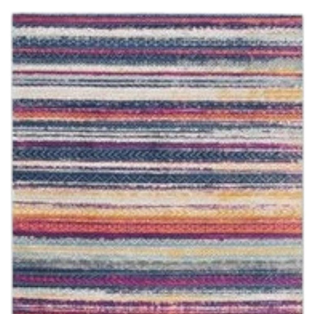 2' X 5' Blue And Ivory Striped Area Rug