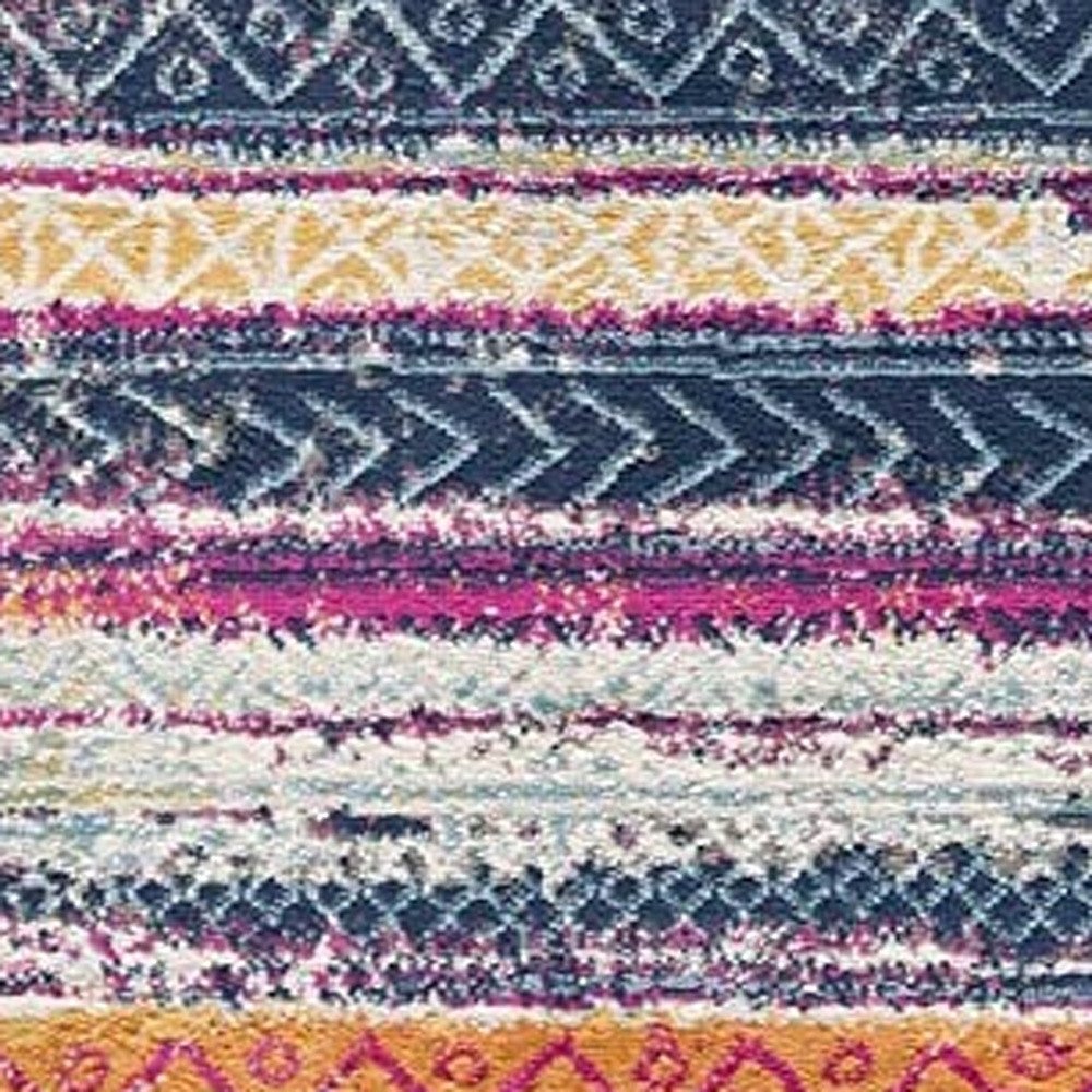 2' X 5' Blue And Ivory Striped Area Rug