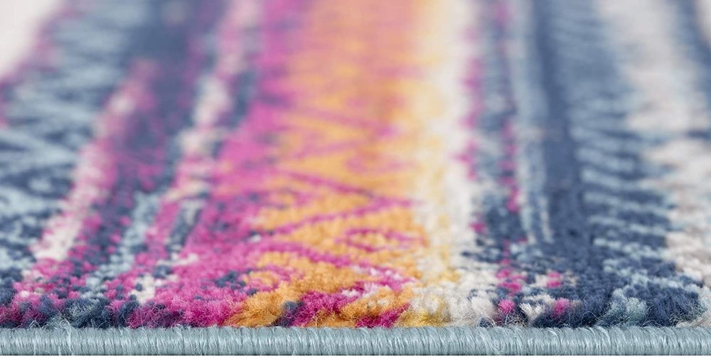 2' X 5' Blue And Ivory Striped Area Rug