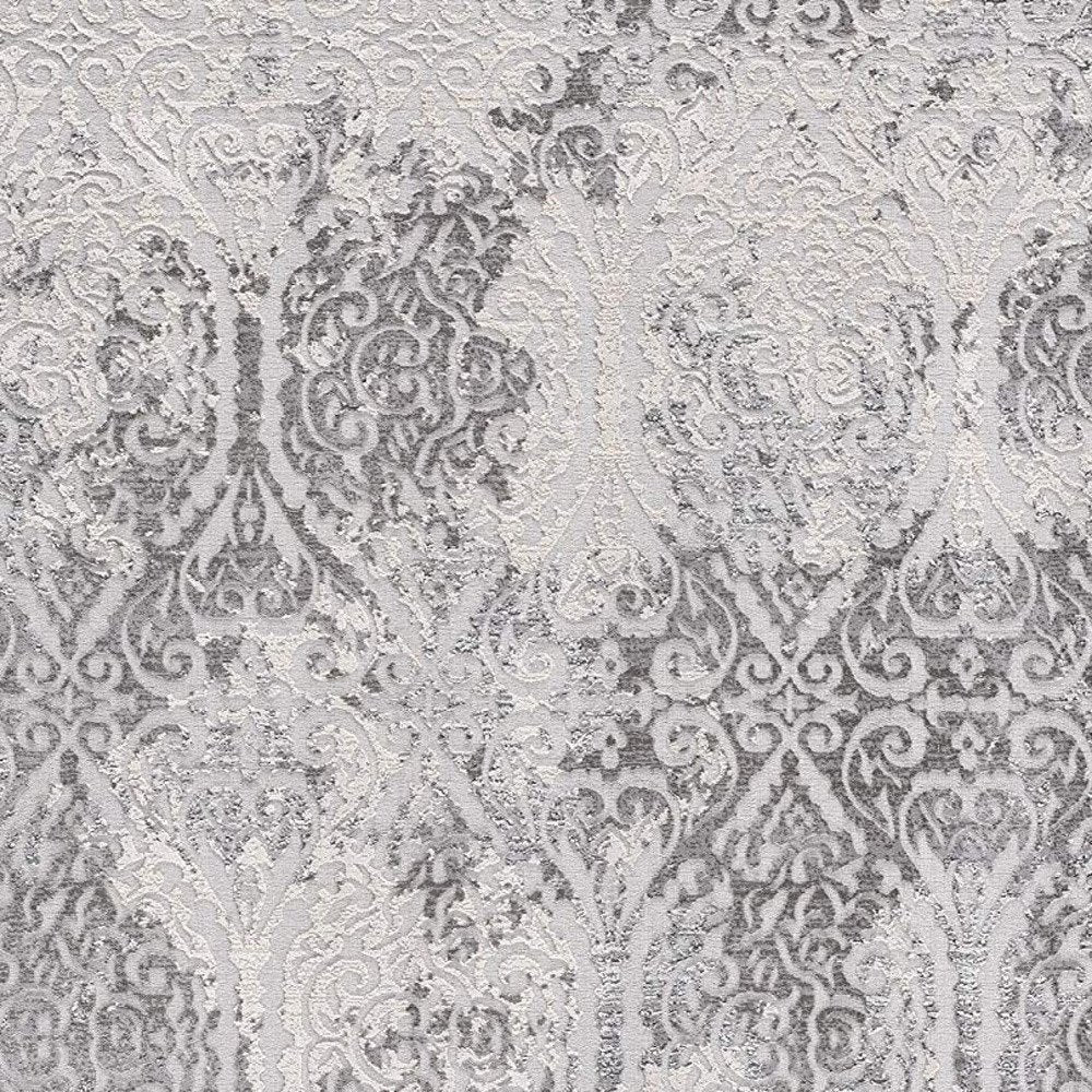 7' X 10' Cream And Gray Tinted Ogee Pattern Area Rug