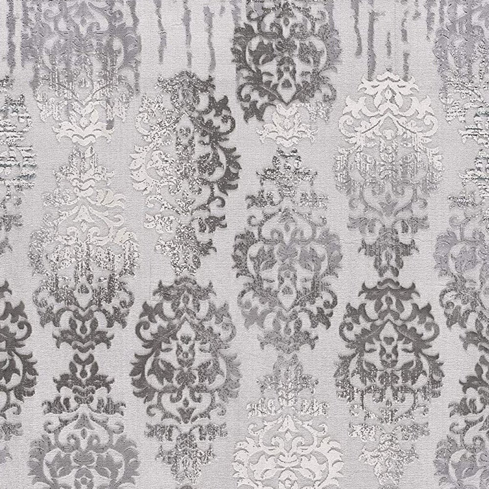 5' X 7' Gray Damask Power Loom Area Rug