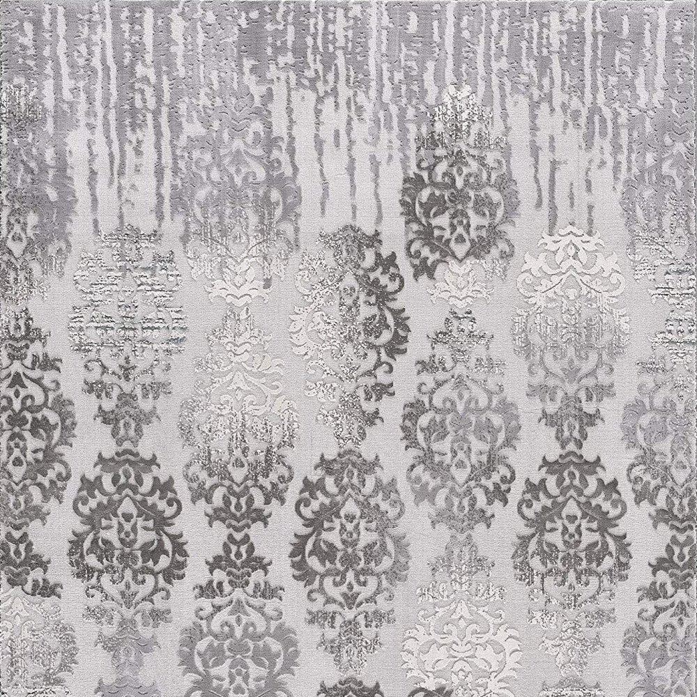 5' X 7' Gray Damask Power Loom Area Rug