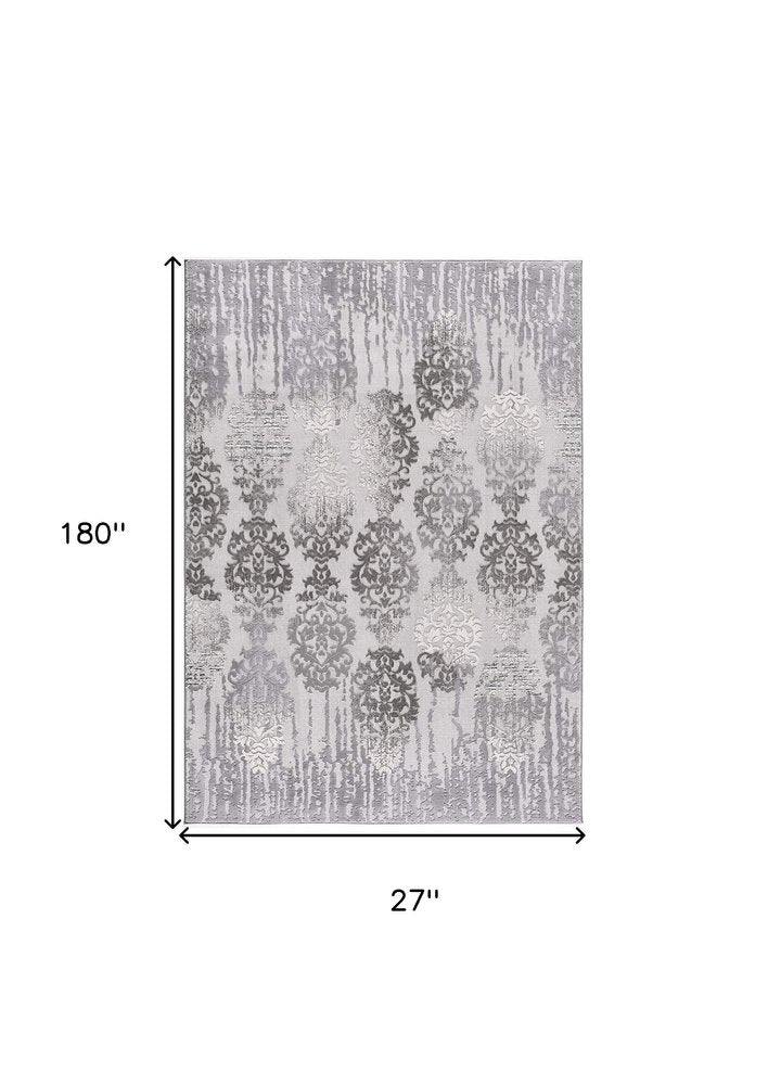 5' X 7' Gray Damask Power Loom Area Rug