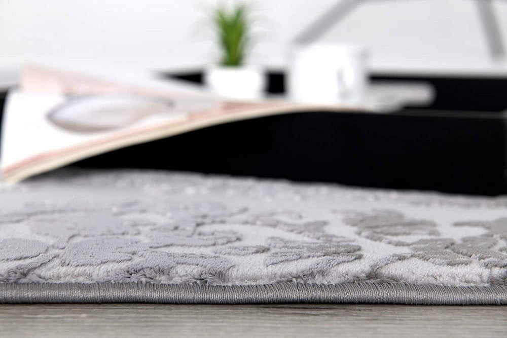 5' X 7' Gray Damask Power Loom Area Rug