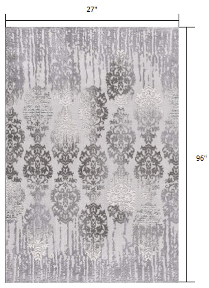 5' X 7' Gray Damask Power Loom Area Rug