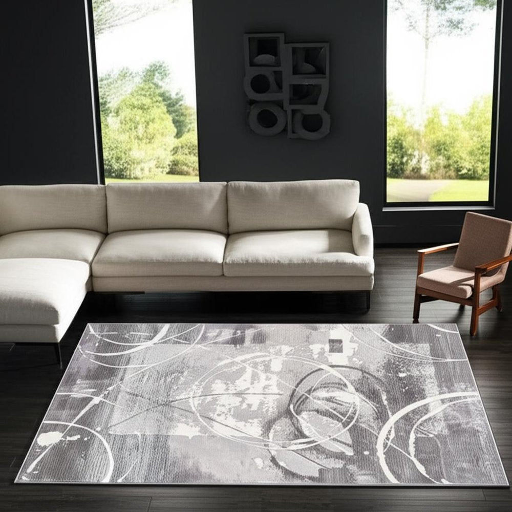 6' X 9' Gray Abstract Power Loom Area Rug