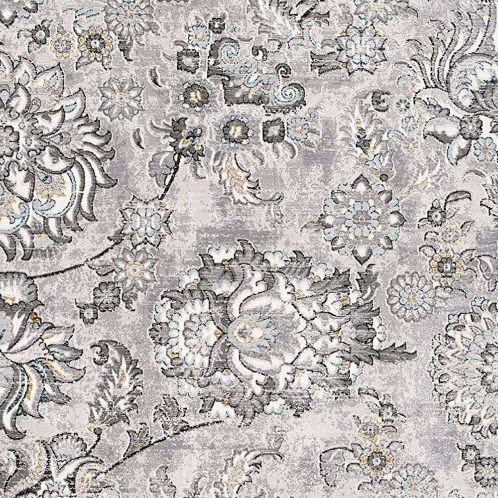 6' X 9' Gray Damask Power Loom Area Rug
