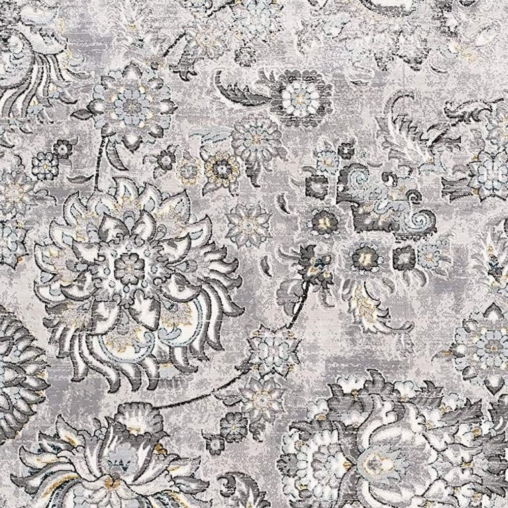 6' X 9' Gray Damask Power Loom Area Rug