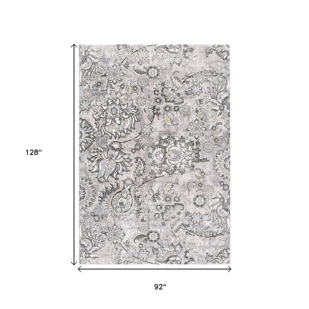 6' X 9' Gray Damask Power Loom Area Rug