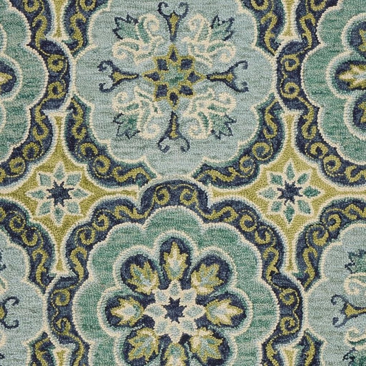 8' X 10' Green Wool Geometric Hand Tufted Area Rug