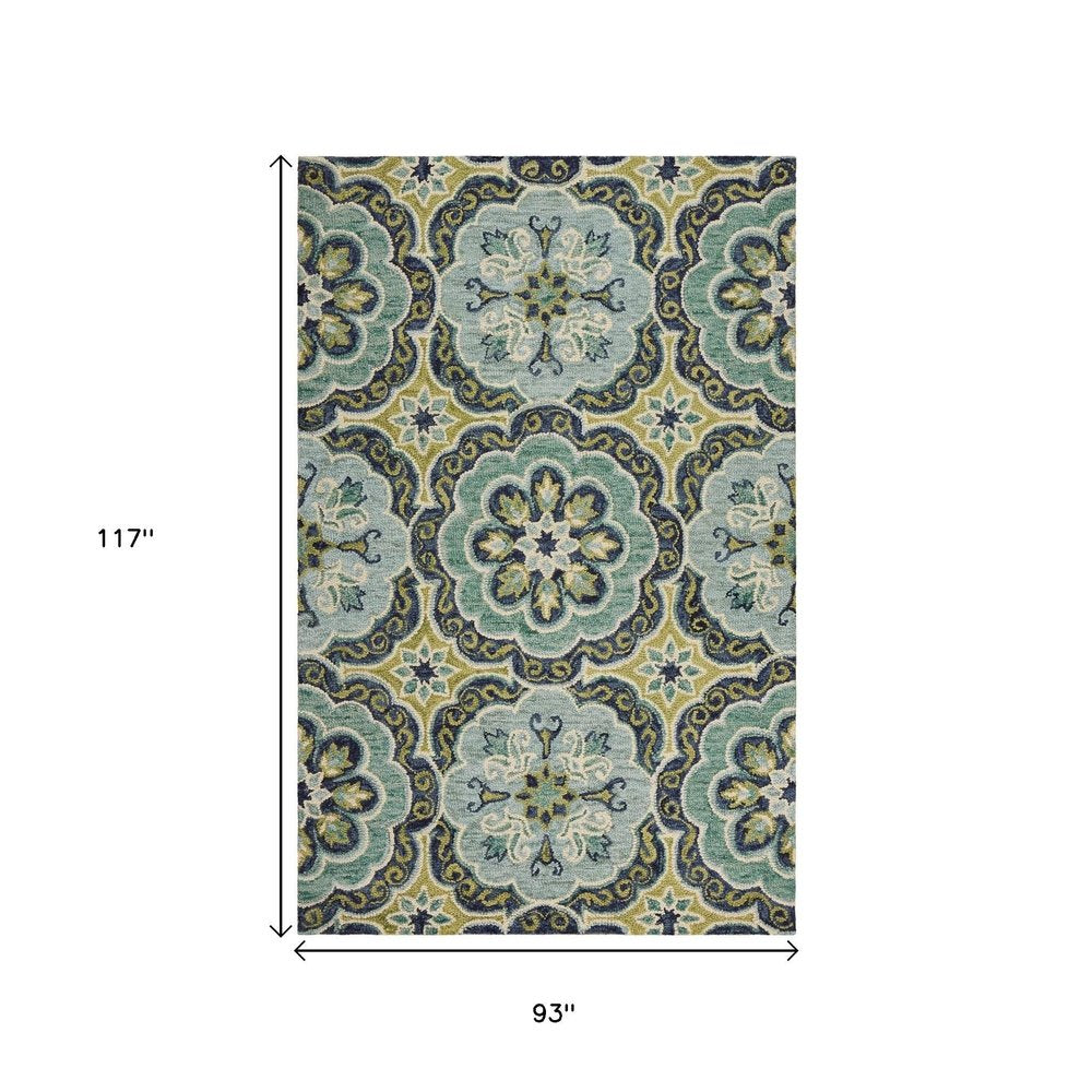 8' X 10' Green Wool Geometric Hand Tufted Area Rug