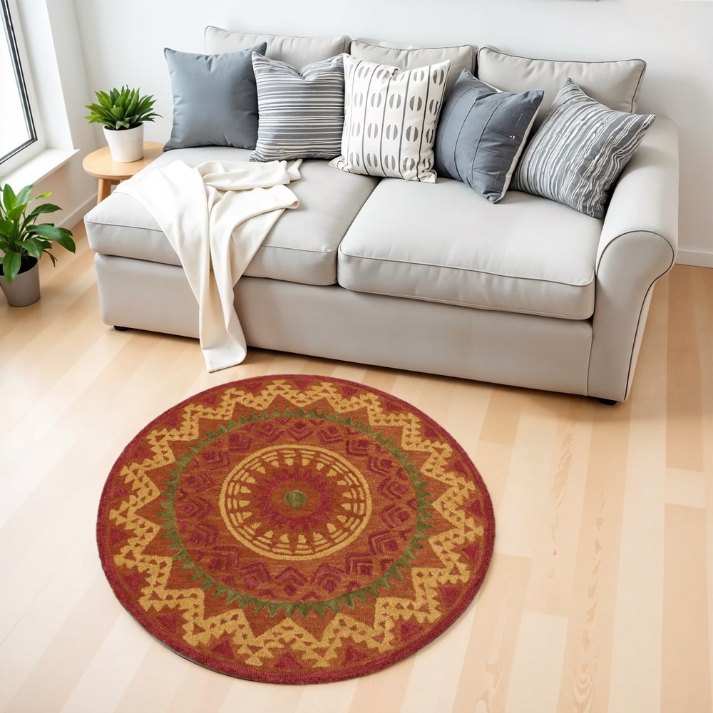 4' Round Orange Decorative Area Rug