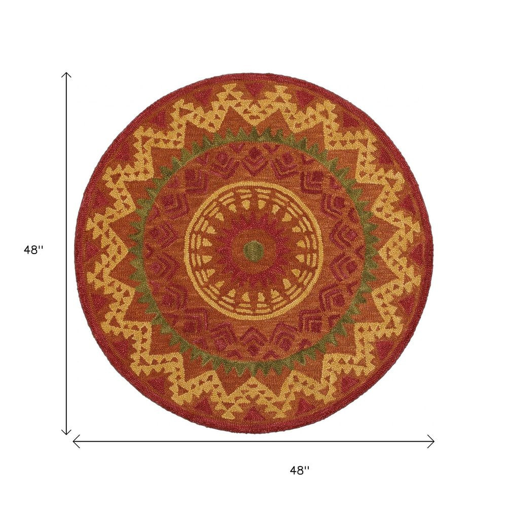 4' Round Orange Decorative Area Rug