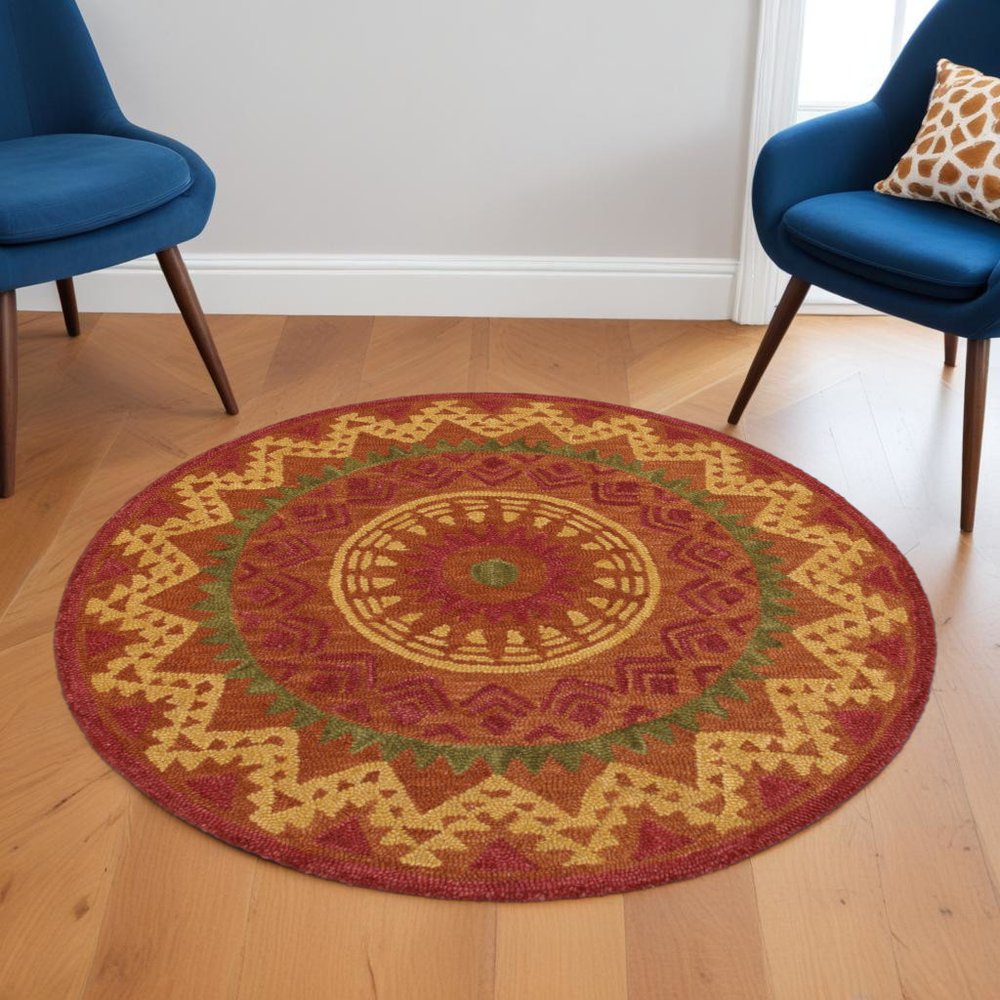 4' Round Orange Decorative Area Rug