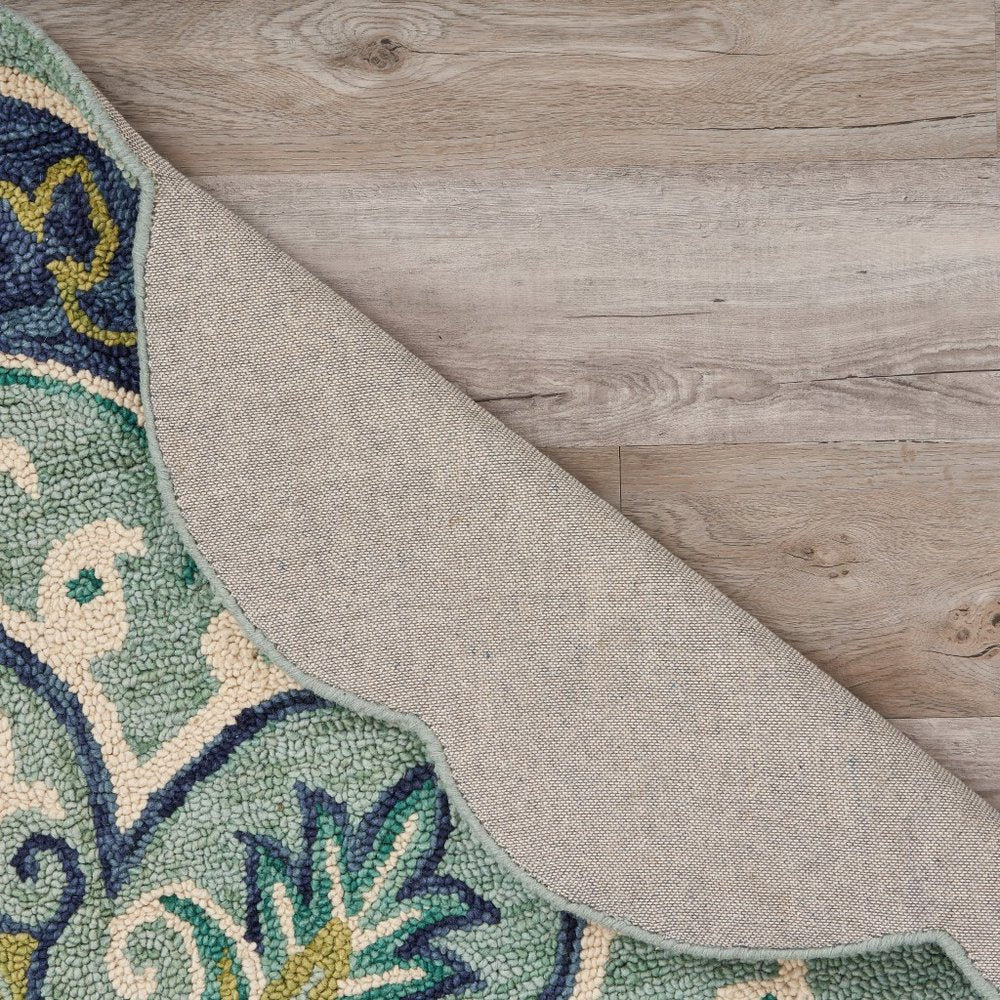 6' Blue And Green Wool Geometric Hand Tufted Round Rug