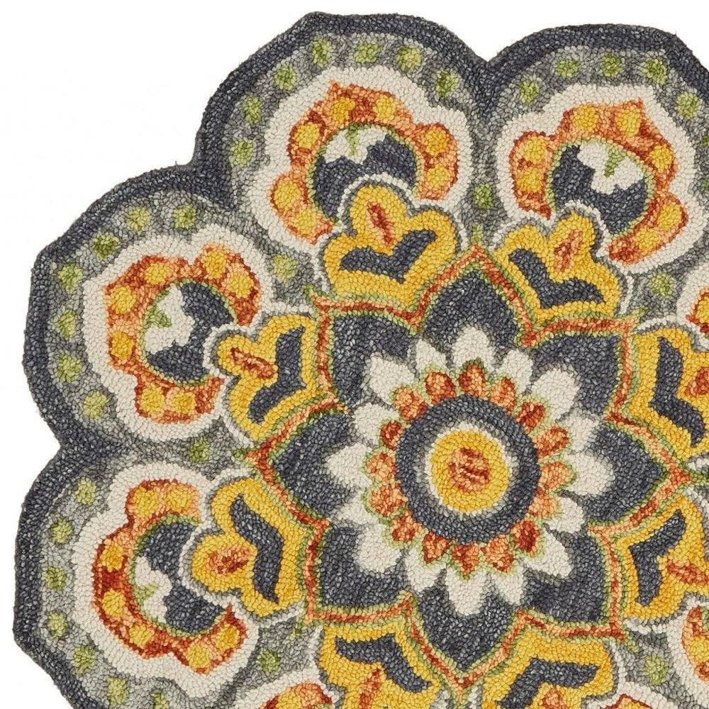 4' Gray Wool Geometric Hand Tufted Round Rug