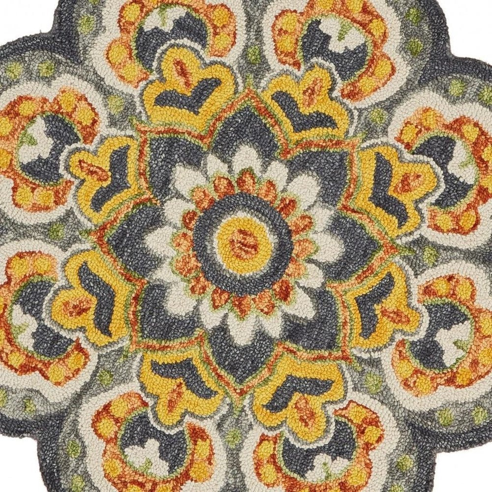 4' Gray Wool Geometric Hand Tufted Round Rug