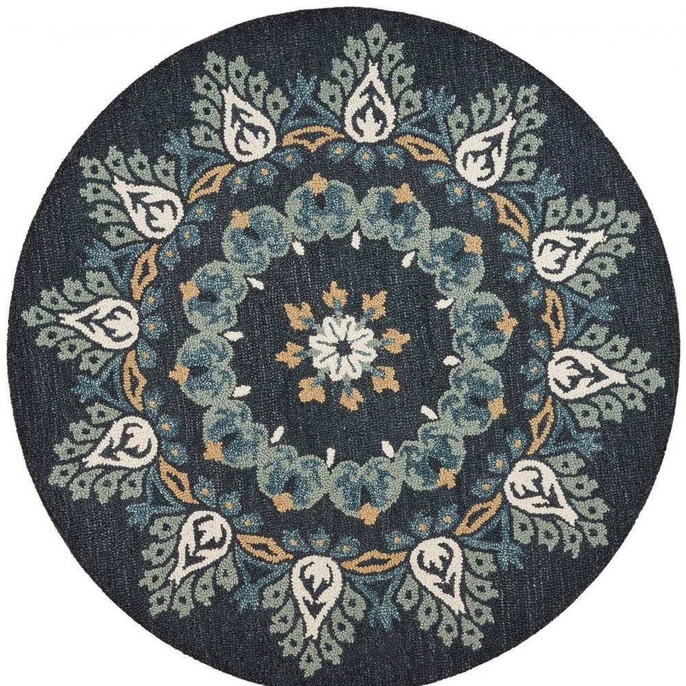 4' Round Black Floral Paradise Area Rug