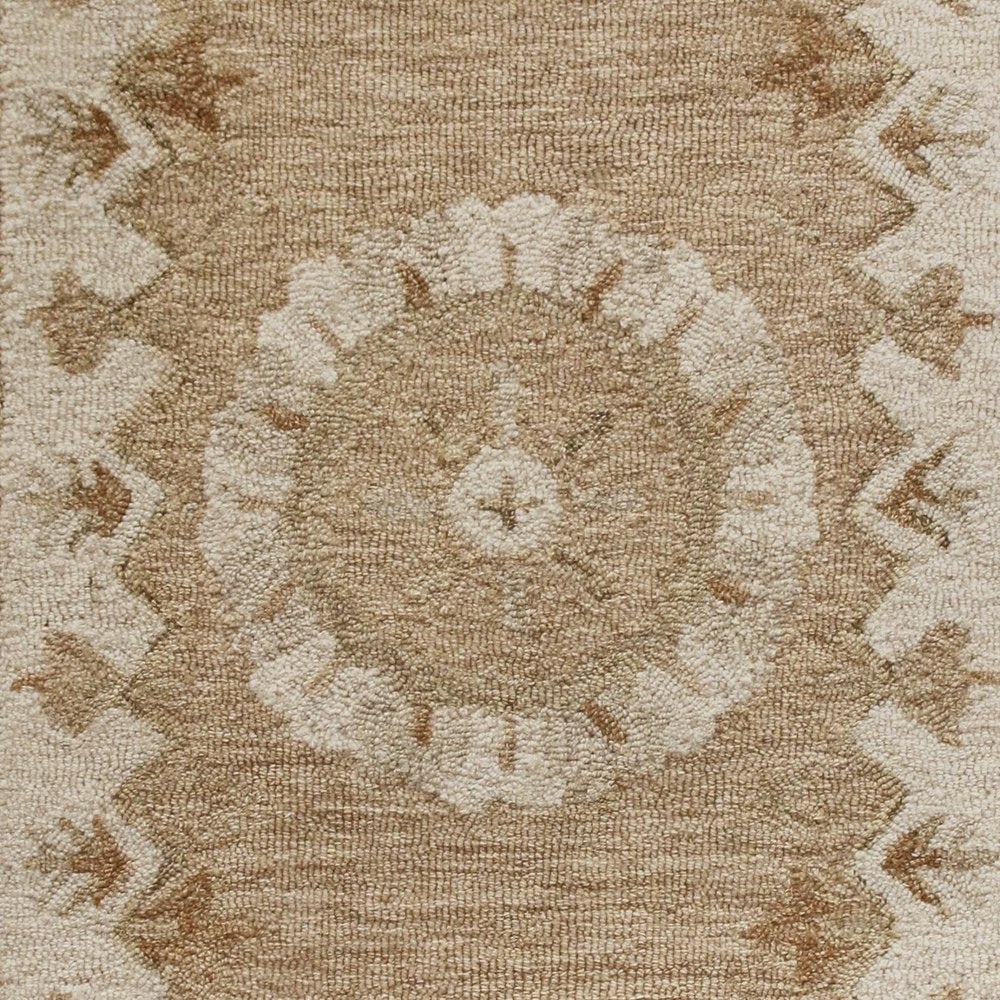 3' Round Tan Retro Modern Medallion Area Rug