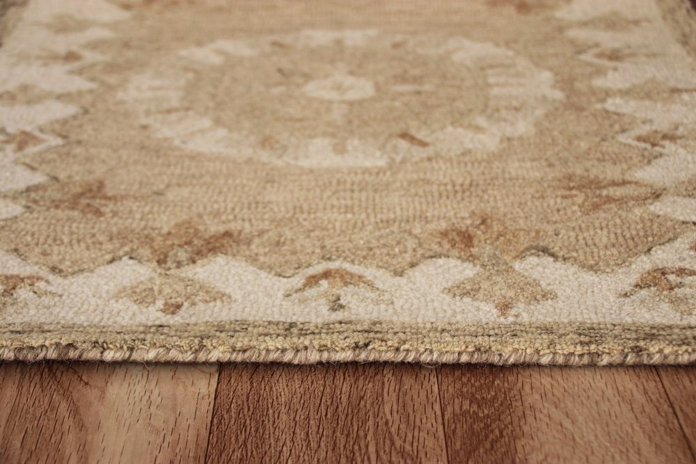 3' Round Tan Retro Modern Medallion Area Rug