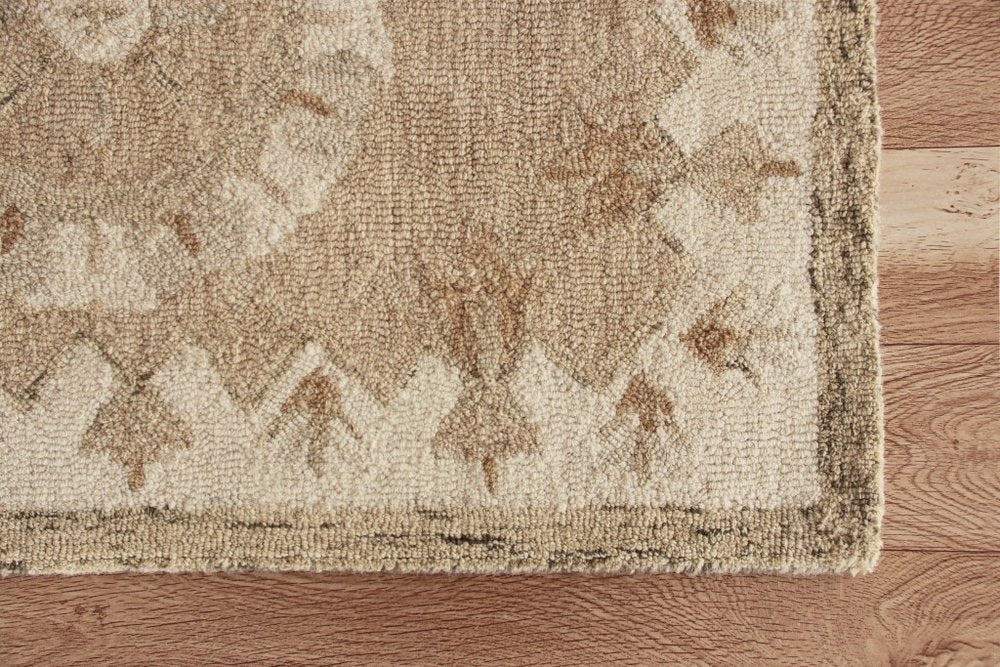 3' Round Tan Retro Modern Medallion Area Rug