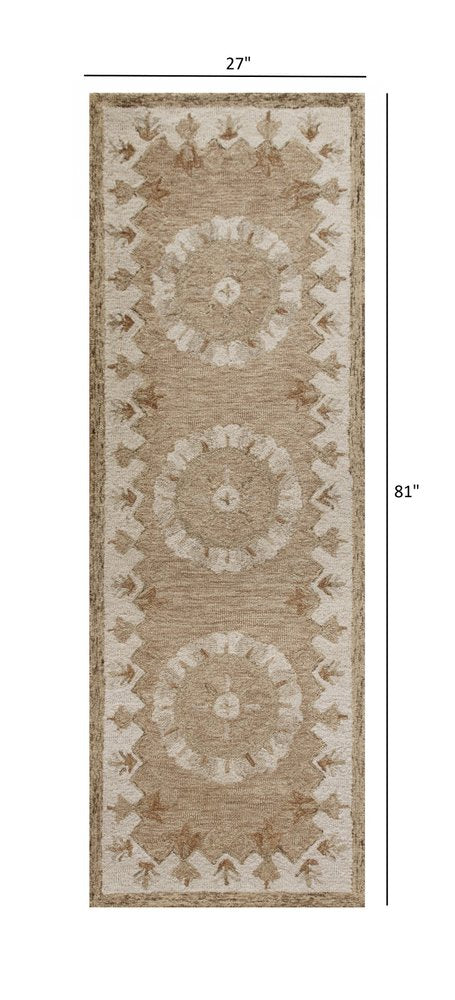 3' Round Tan Retro Modern Medallion Area Rug