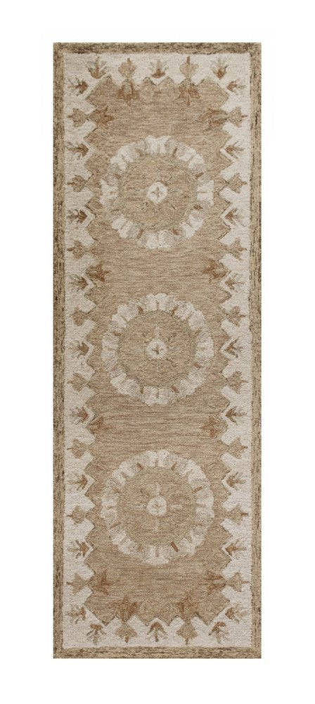 3' Round Tan Retro Modern Medallion Area Rug