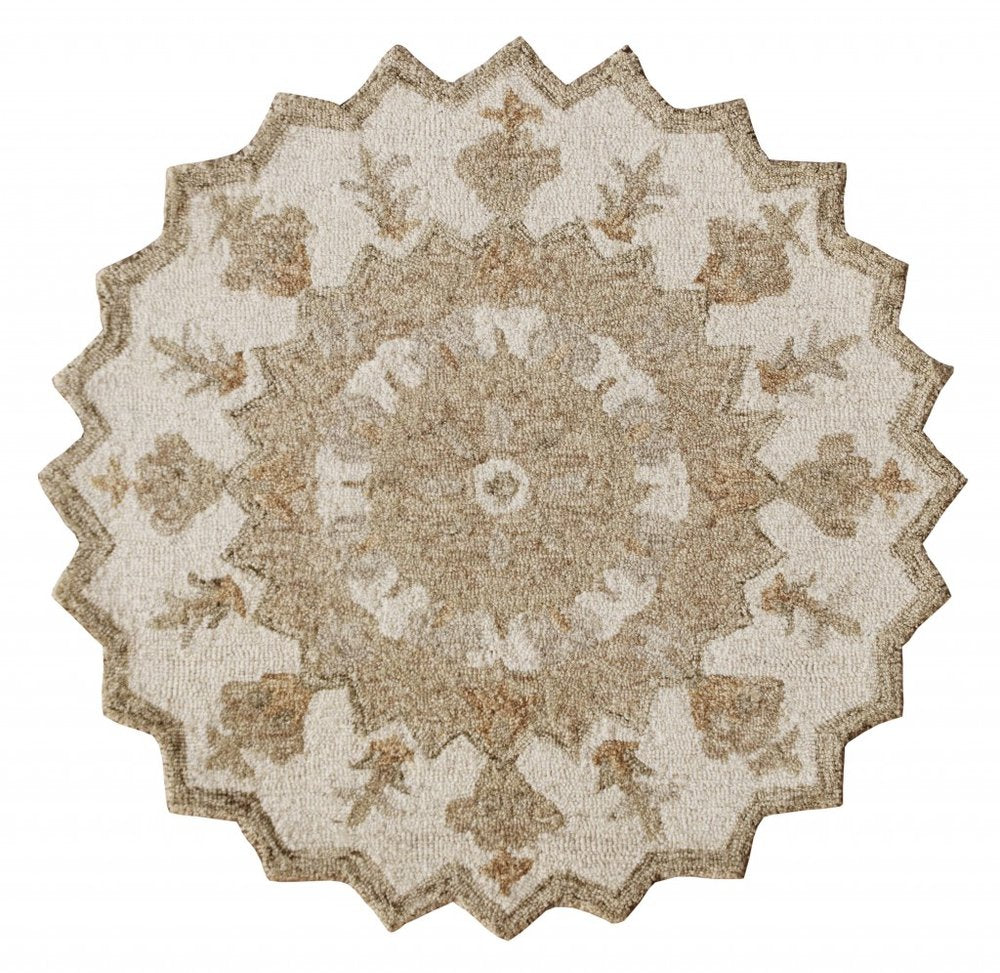 3' Round Tan Retro Modern Medallion Area Rug