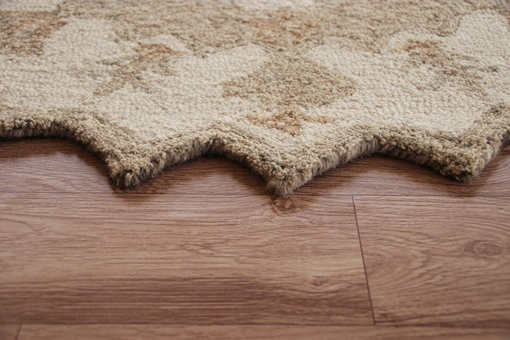 3' Round Tan Retro Modern Medallion Area Rug