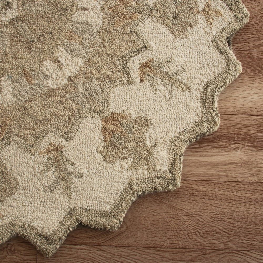 3' Round Tan Retro Modern Medallion Area Rug