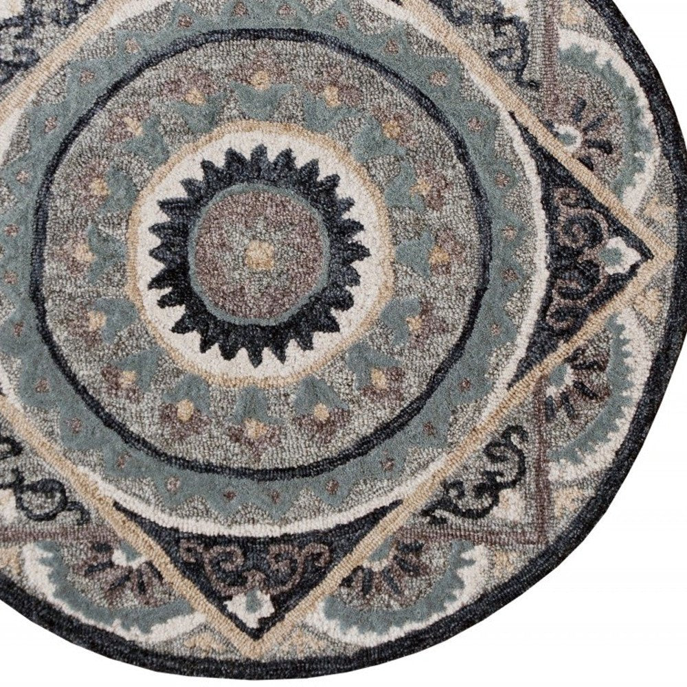3' Round Gray Geometric Medallion Area Rug
