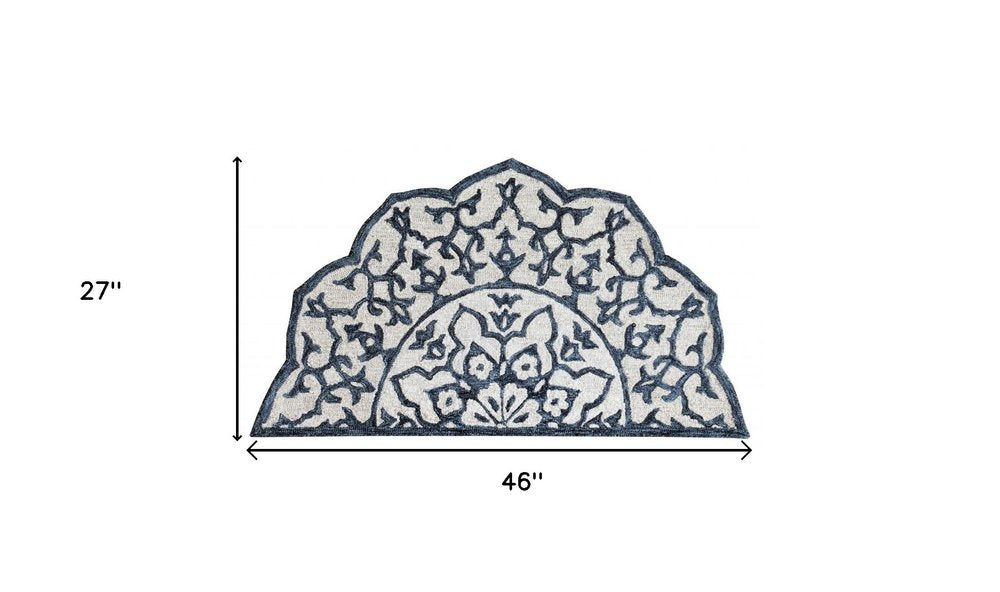 2' X 4' Navy And White Decorative Hearth Rug