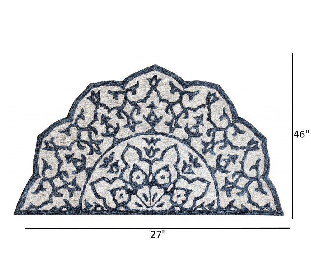 2' X 4' Navy And White Decorative Hearth Rug