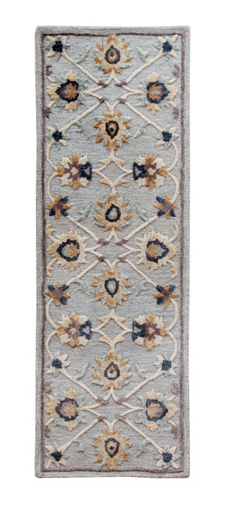 3' Beige And Blue Wool Floral Hand Woven Round Rug