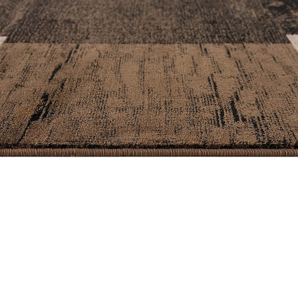 2' X 6' Brown Geometric Blocks Area Rug