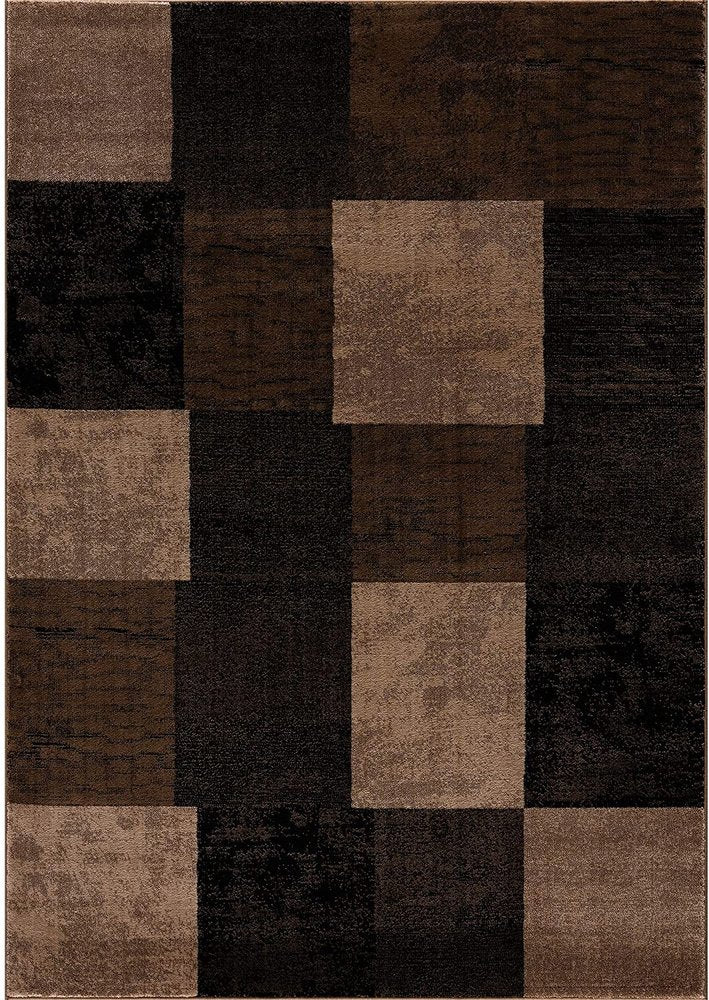 2' X 6' Brown Geometric Blocks Area Rug