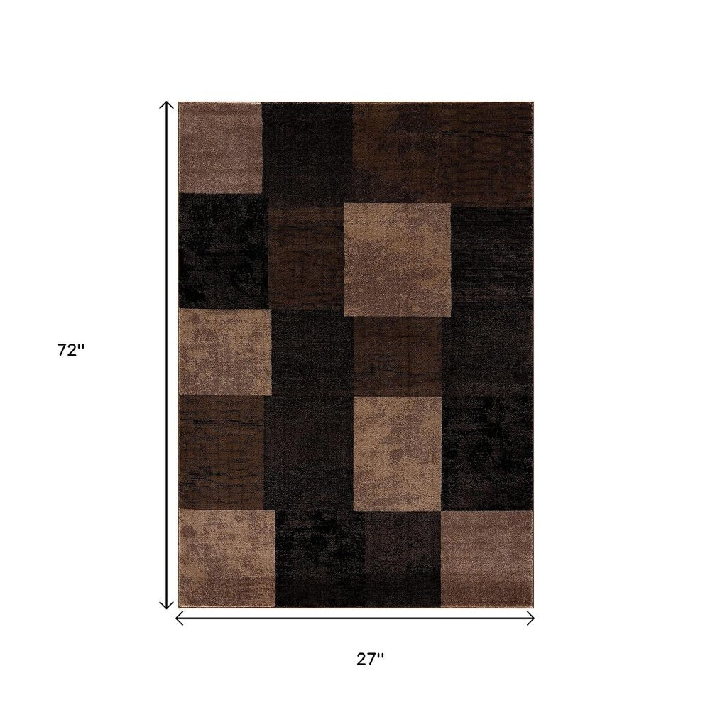 2' X 6' Brown Geometric Blocks Area Rug