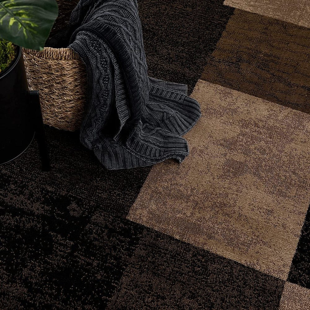 2' X 6' Brown Geometric Blocks Area Rug