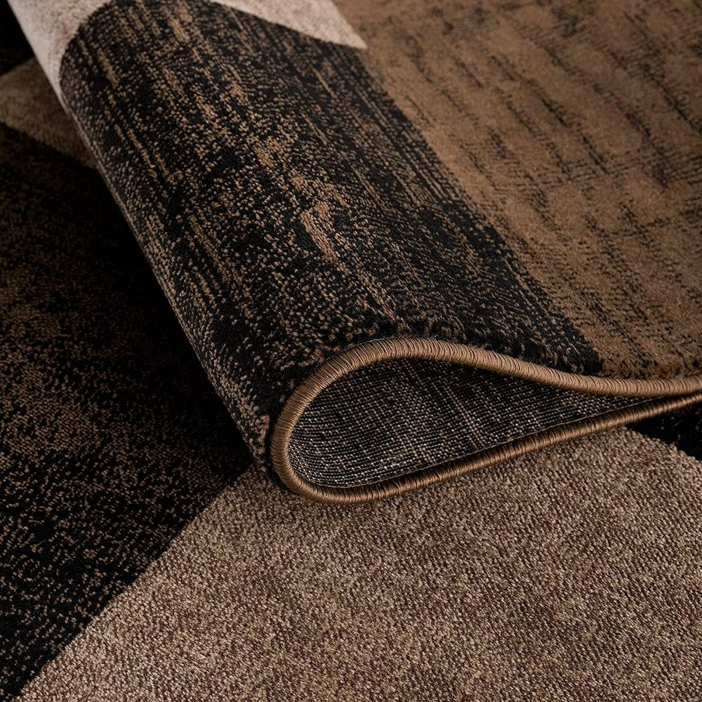 2' X 6' Brown Geometric Blocks Area Rug