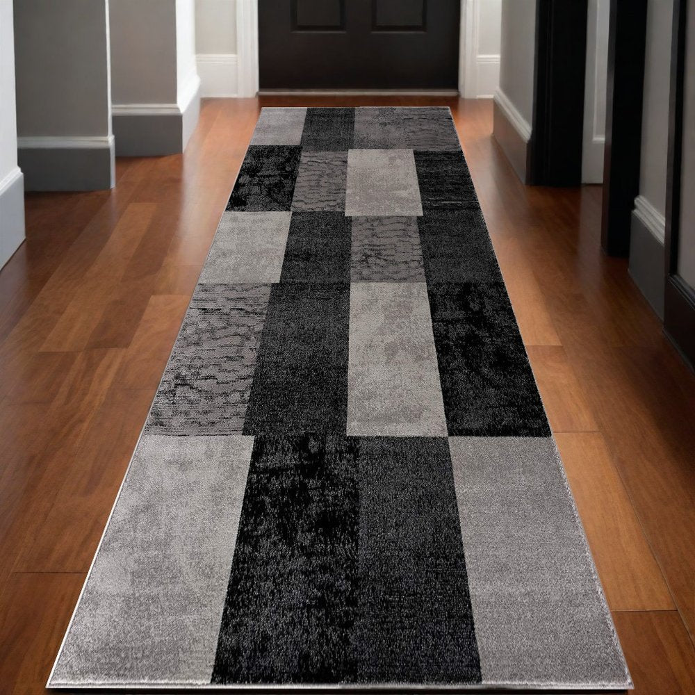2' X 6' Gray Geometric Blocks Area Rug