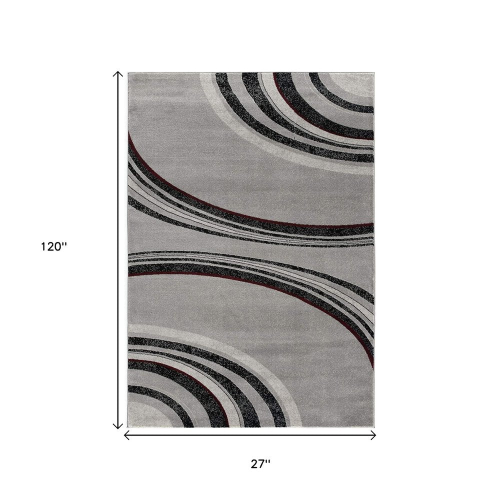 10' Gray Abstract Power Loom Runner Rug
