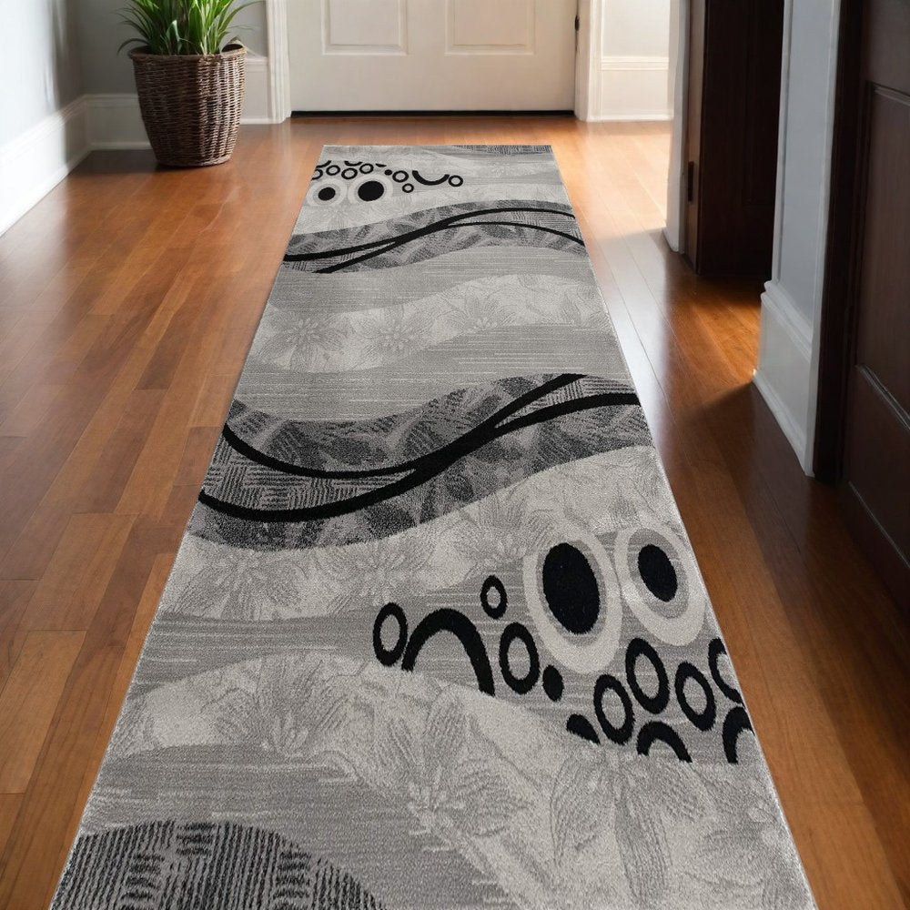 5' X 7' Gray And Black Abstract Area Rug