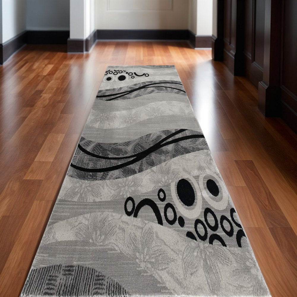 5' X 7' Gray And Black Abstract Area Rug