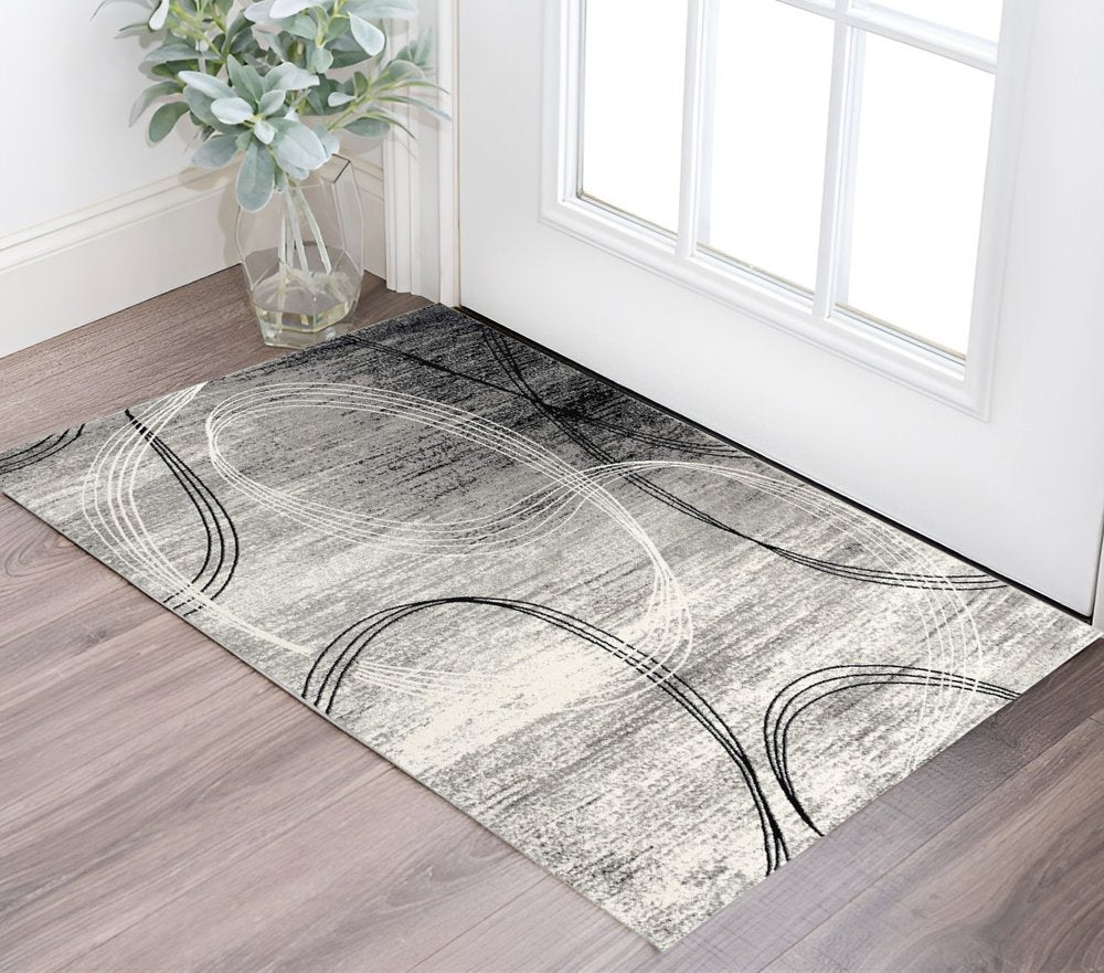 2' X 4' Gray Abstract Dhurrie Area Rug