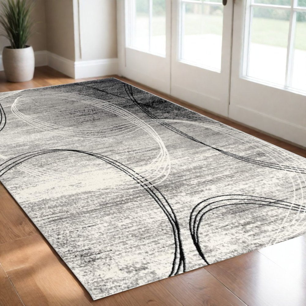 2' X 4' Gray Abstract Dhurrie Area Rug