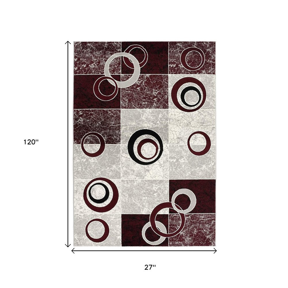 10' Red And White Abstract Runner Rug