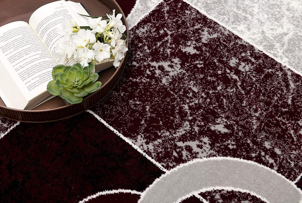 10' Red And White Abstract Runner Rug