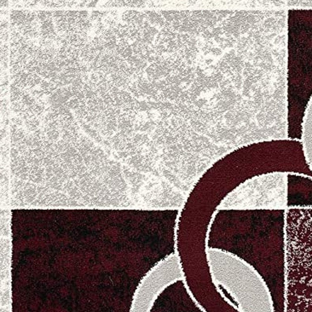 10' Red And White Abstract Runner Rug