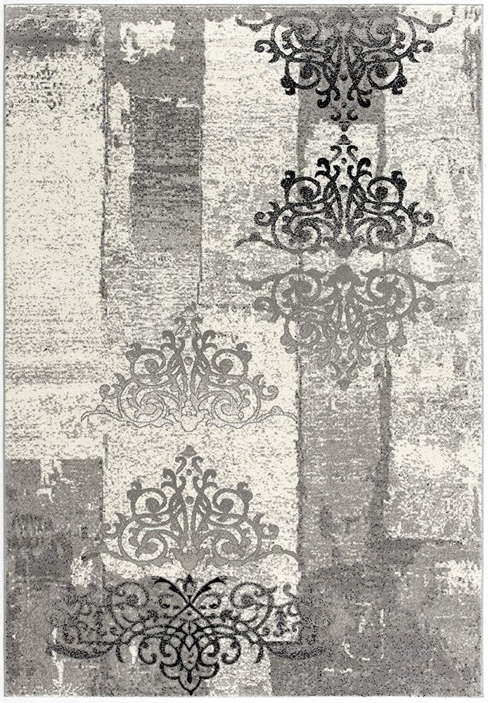 4' X 6' Gray And Ivory Damask Distressed Area Rug