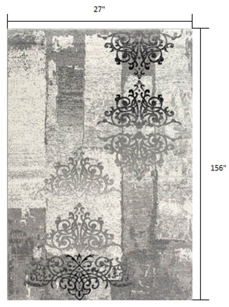 4' X 6' Gray And Ivory Damask Distressed Area Rug